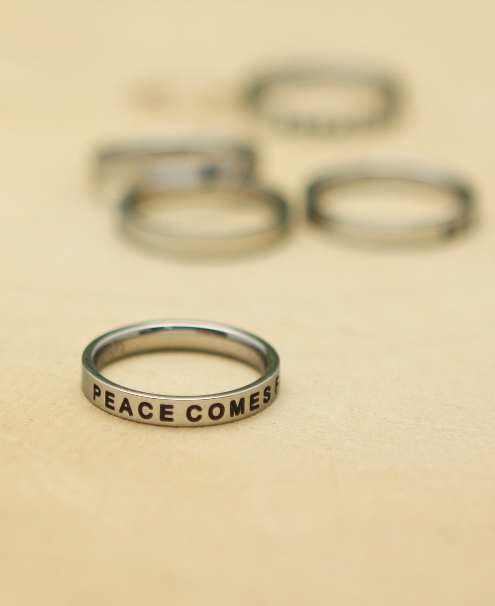 Inspirational Inscribed Ring, Peace Comes From Within - Rings Size 6