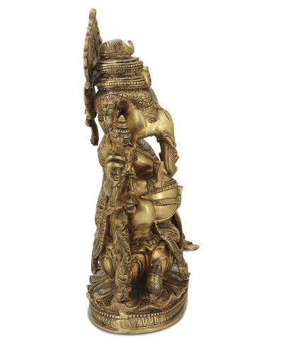 Intricate Brass Ganesh Statue, 14.5 Inches High - Sculptures & Statues