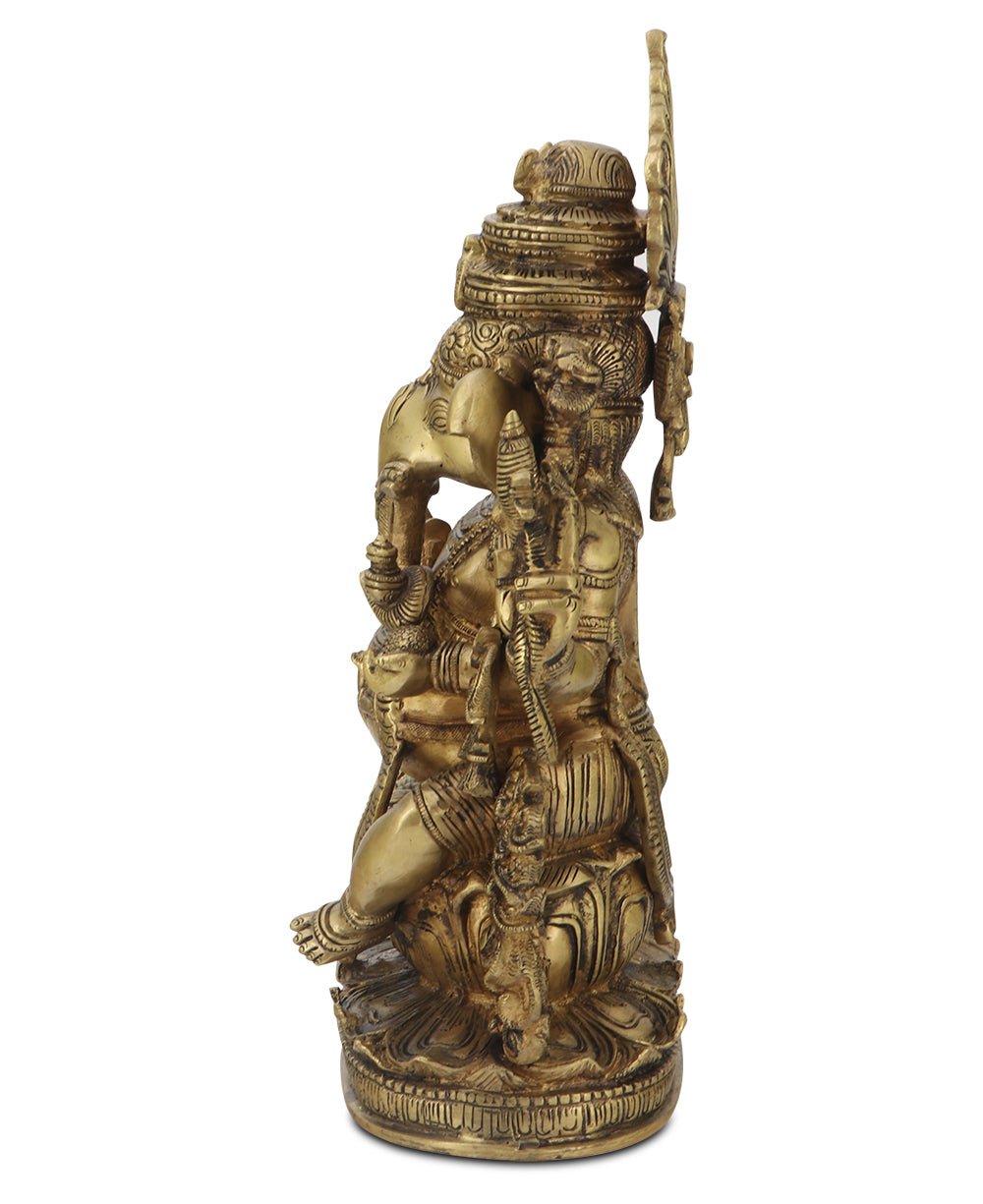 Intricate Brass Ganesh Statue, 14.5 Inches High - Sculptures & Statues