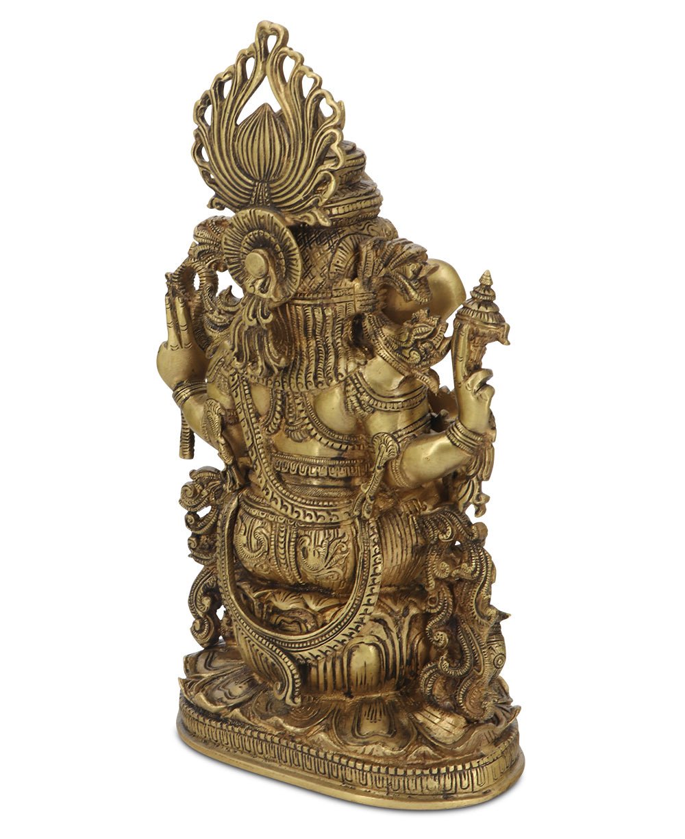 Intricate Brass Ganesh Statue, 14.5 Inches High - Sculptures & Statues
