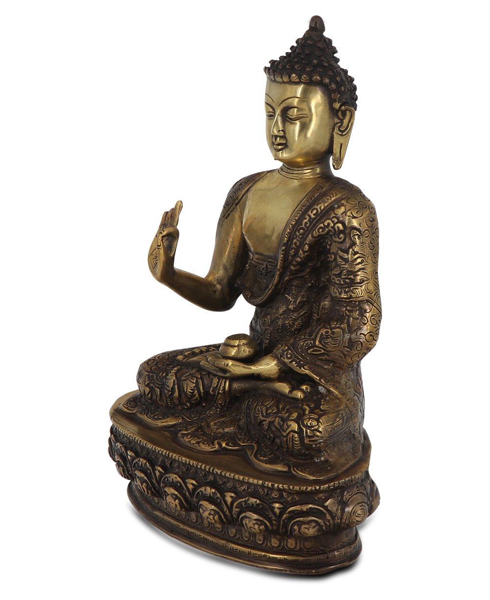 Intricate Life of Buddha Brass Statue, 12 Inches High - Sculptures & Statues