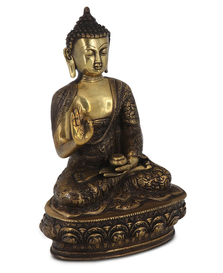 Intricate Life of Buddha Brass Statue, 12 Inches High - Sculptures & Statues