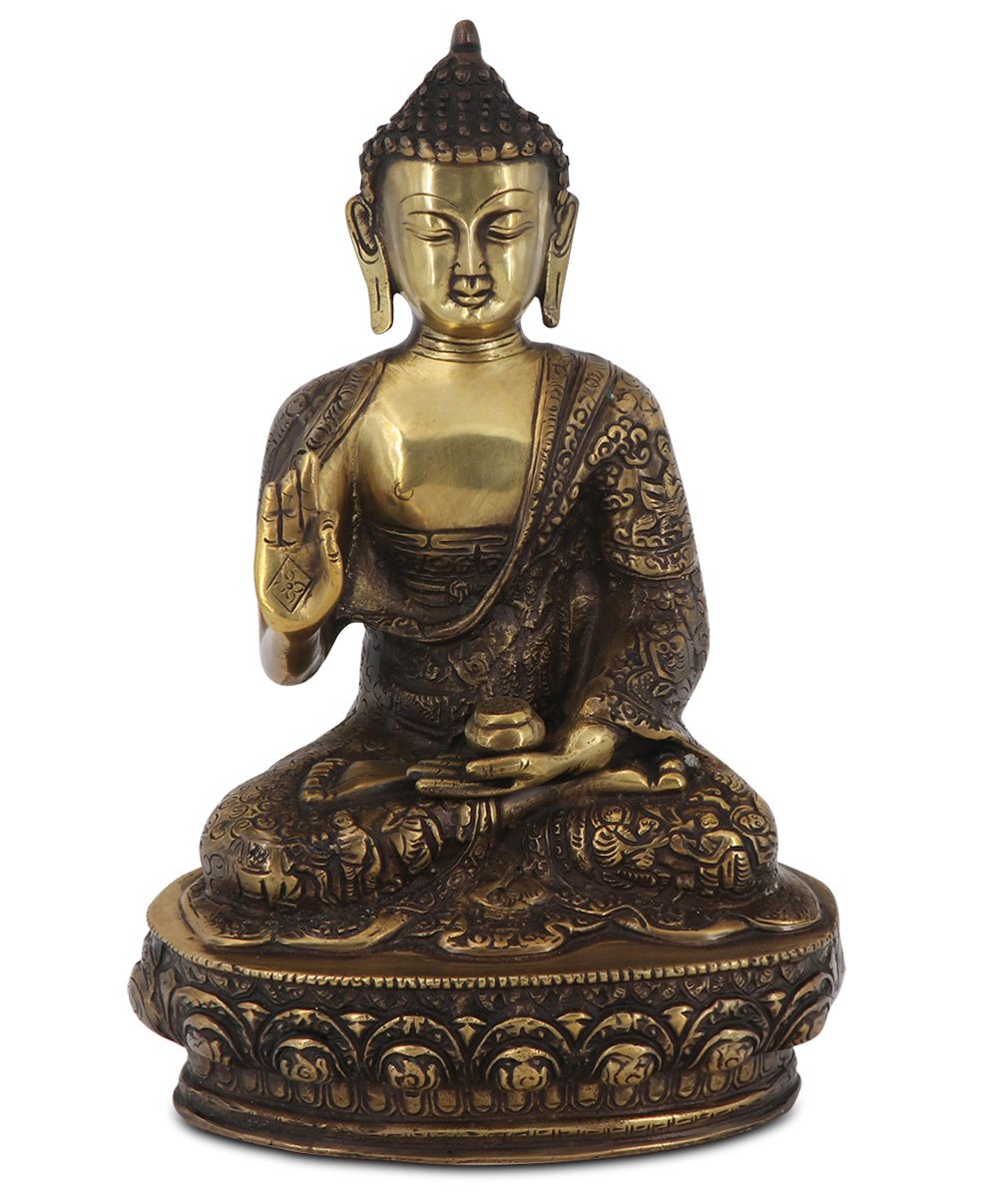 Intricate Life of Buddha Brass Statue, 12 Inches High - Sculptures & Statues