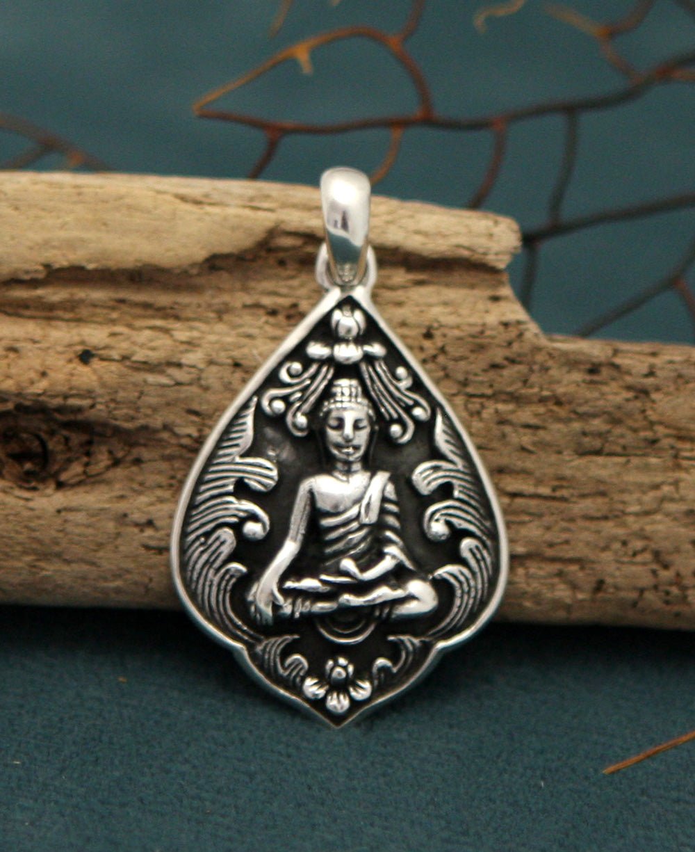 Intricately Detailed Sterling Silver Buddha Pendant -