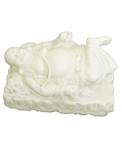 Joyous Relaxing Hotei Happy Buddha Statue in Cream White Finish, Indoor Outdoor Use - Sculptures & Statues