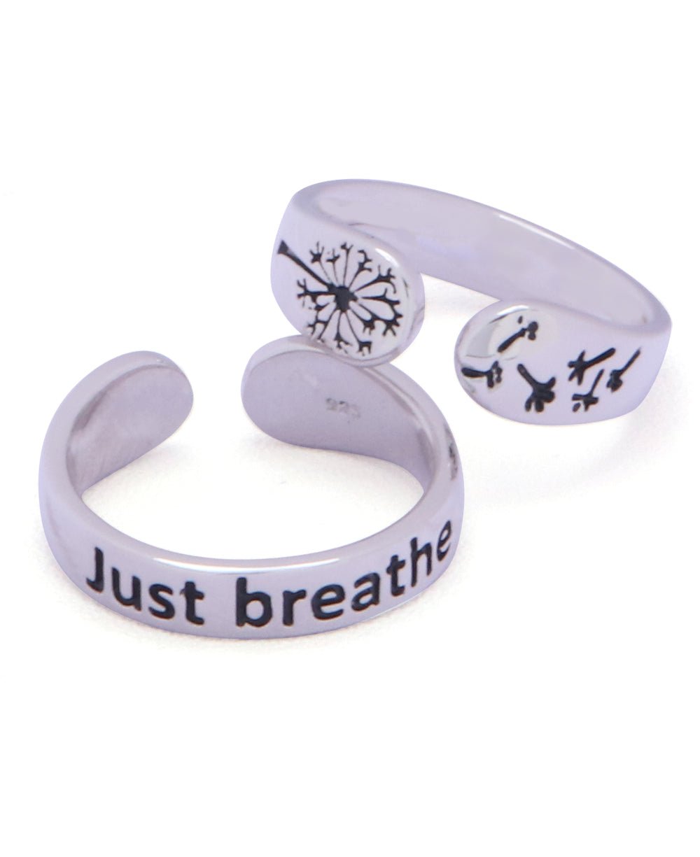 Just Breathe Sterling Silver Inspirational Adjustable Mantra Ring -