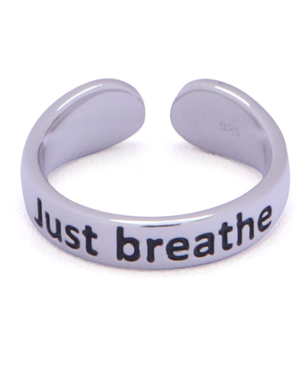 Just Breathe Sterling Silver Inspirational Adjustable Mantra Ring -