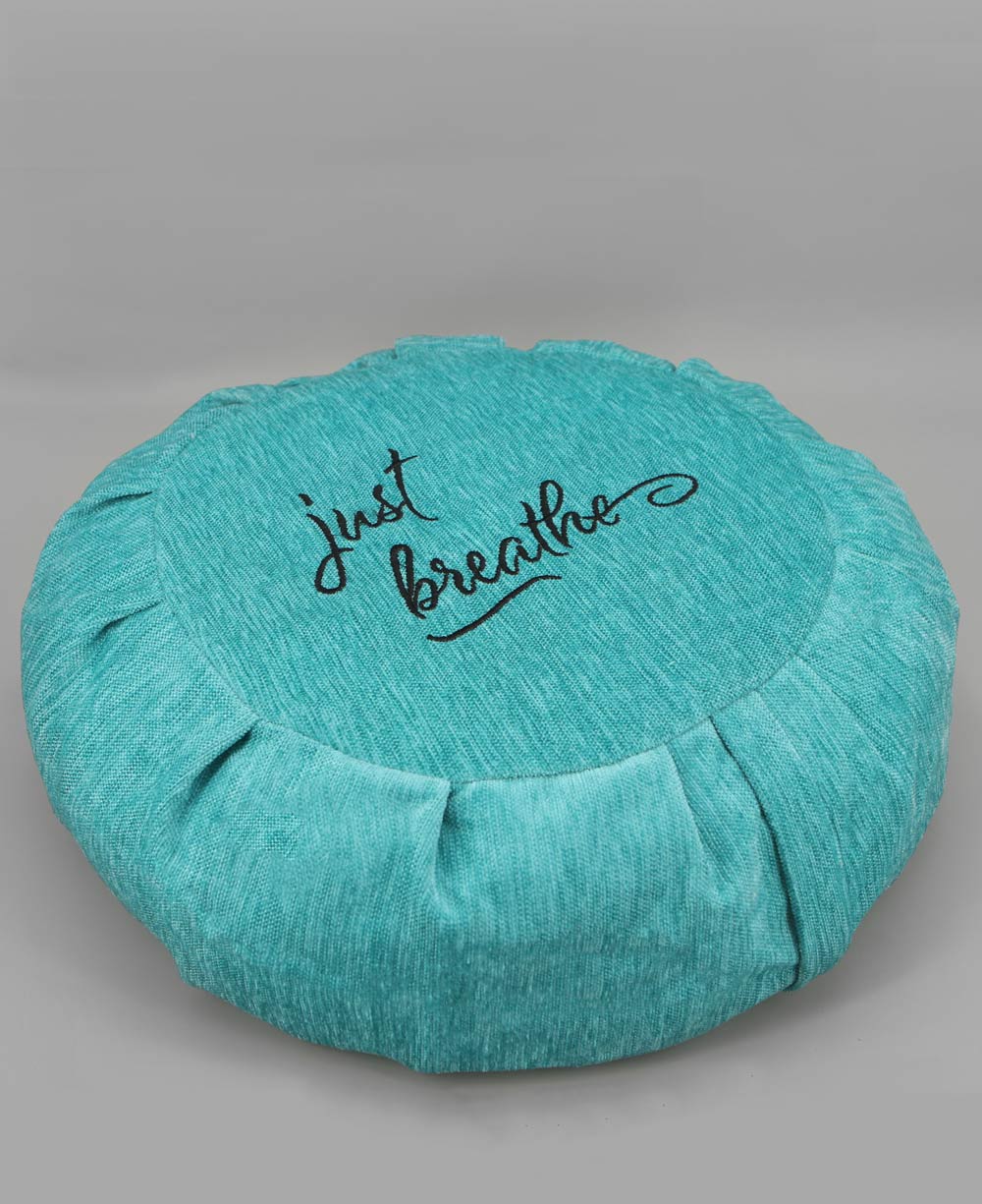 Just Breathe Turquoise Chenille Meditation Zafu Cushion, Buckwheat Insert - Massage Cushions