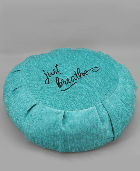 Just Breathe Turquoise Chenille Meditation Zafu Cushion, Buckwheat Insert - Massage Cushions