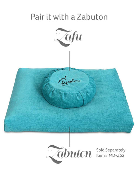 Just Breathe Turquoise Chenille Meditation Zafu Cushion, Buckwheat Insert - Massage Cushions