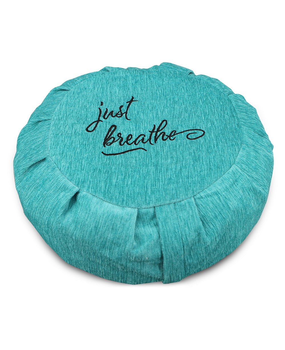Just Breathe Turquoise Chenille Meditation Zafu Cushion, Buckwheat Insert - Massage Cushions