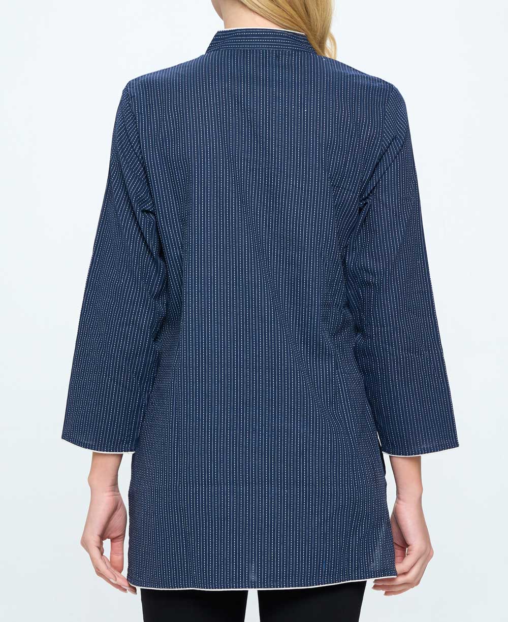 Kantha Stitch Blue Cotton Tunic Top - Shirts & Tops S