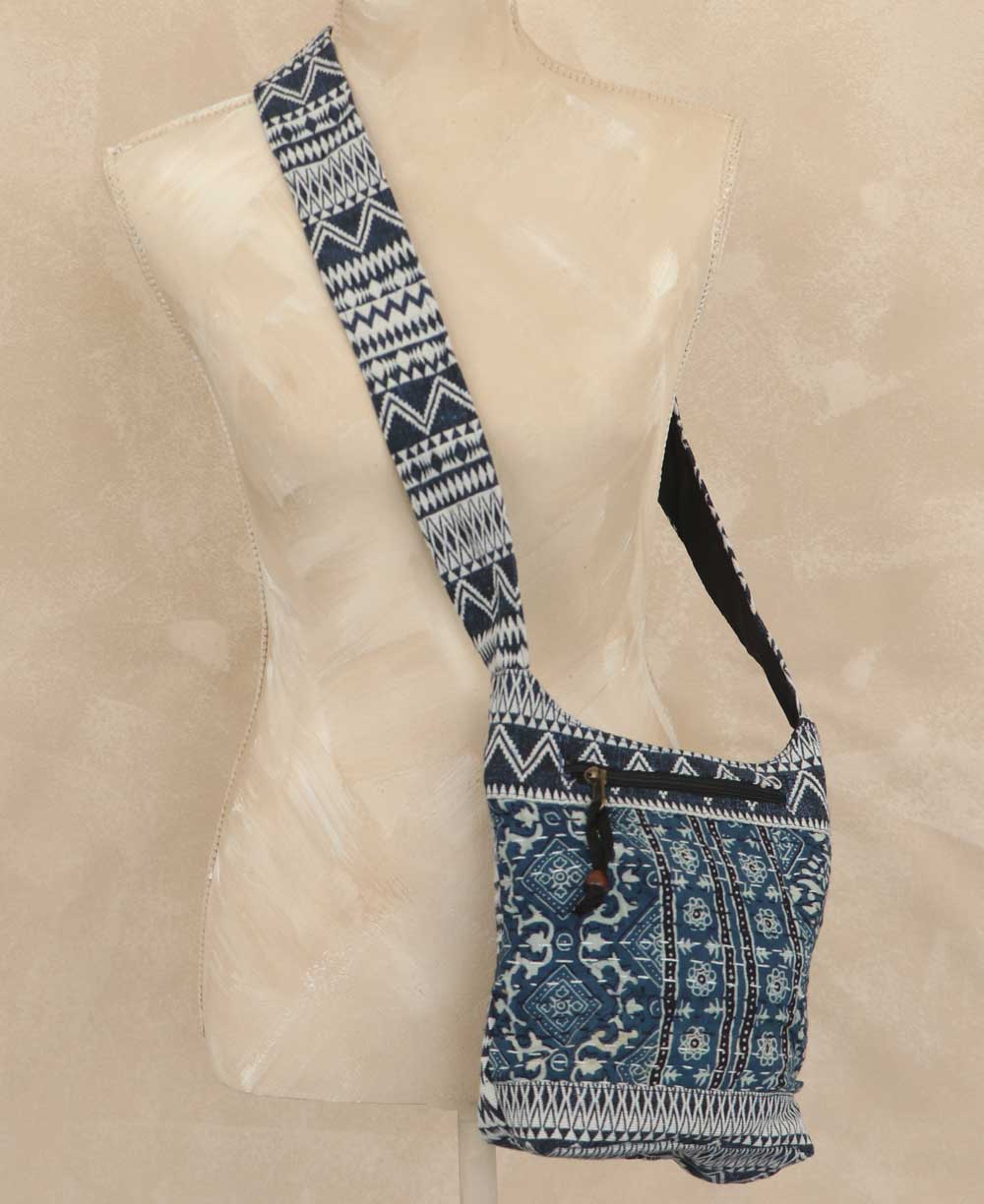 Kantha Stitch Inspired Woven Small Crossbody Bag - Handbags Blue