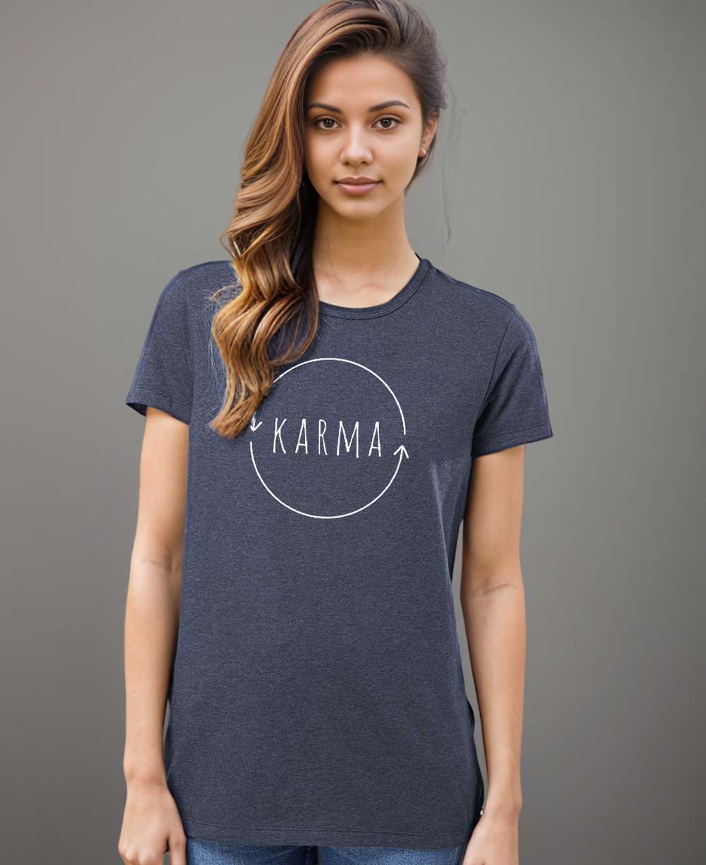 Karma Women's Heather Blue Recycled T-Shirt - Shirts & Tops S