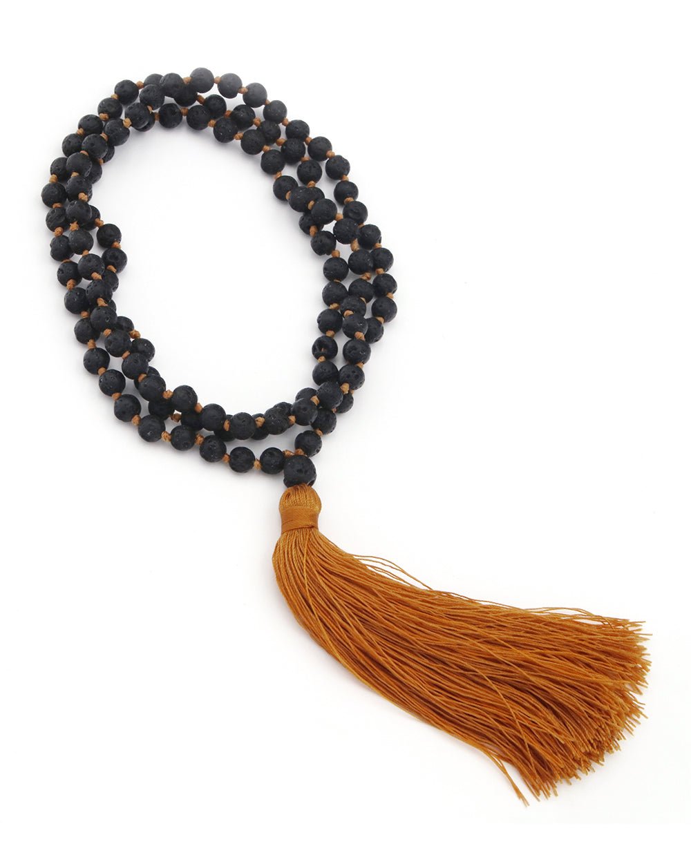 Knotted Lava Bead Meditation Mala, 108 Beads - Prayer Beads 6mm