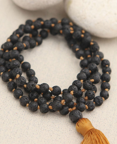 Knotted Lava Bead Meditation Mala, 108 Beads - Prayer Beads 6mm