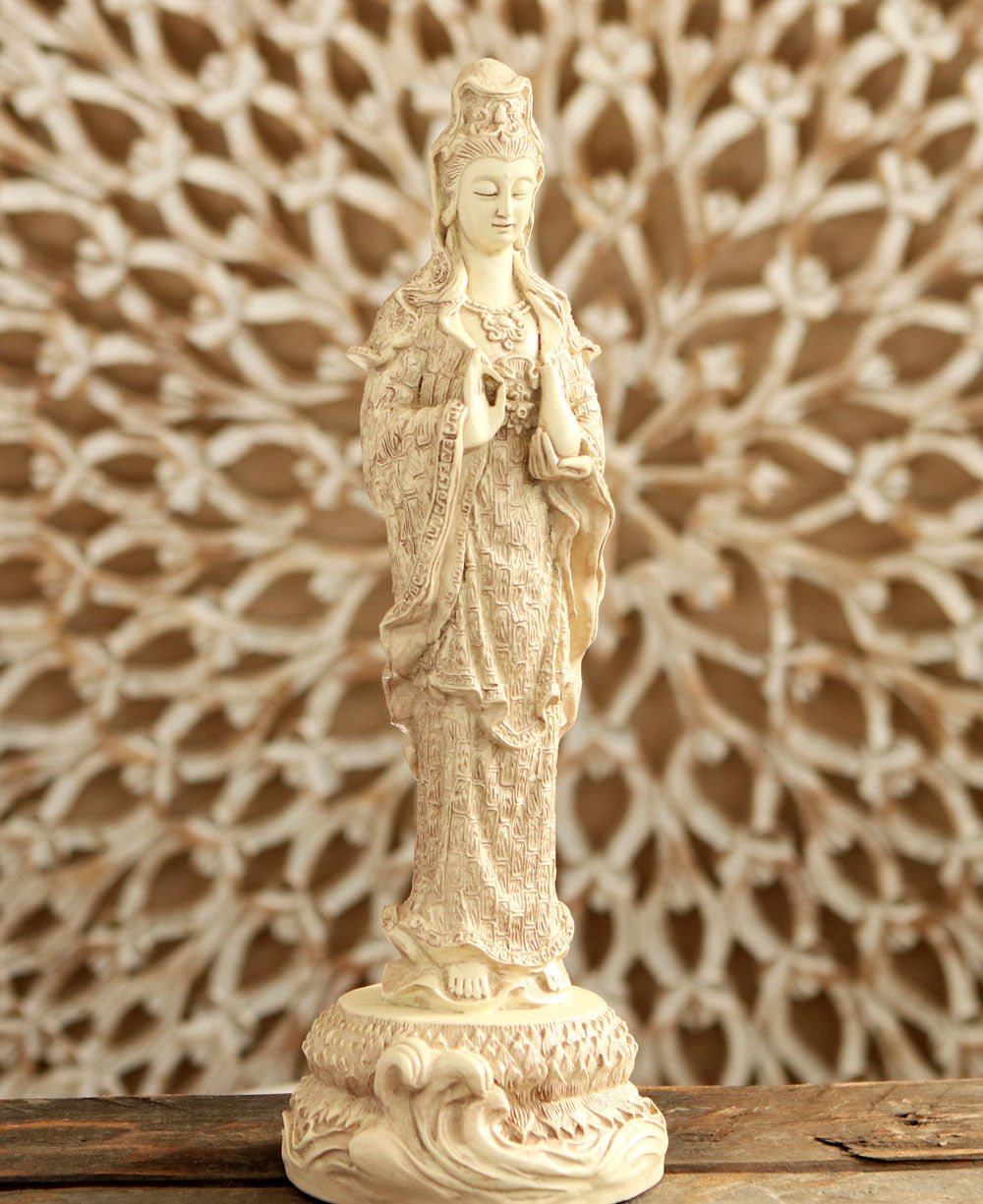 Kuan Yin Statue Holding a Vase, 12.25 Inches Tall - Sculptures & Statues