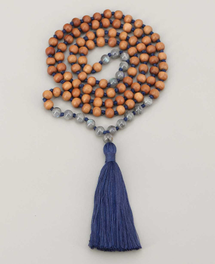 Labradorite and Sandalwood 108 Beads Meditation Mala, Knotted - Prayer Beads