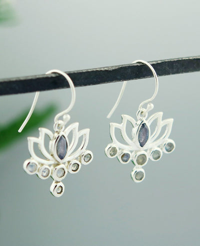 Labradorite and Sterling Silver Lotus Earrings - Earrings