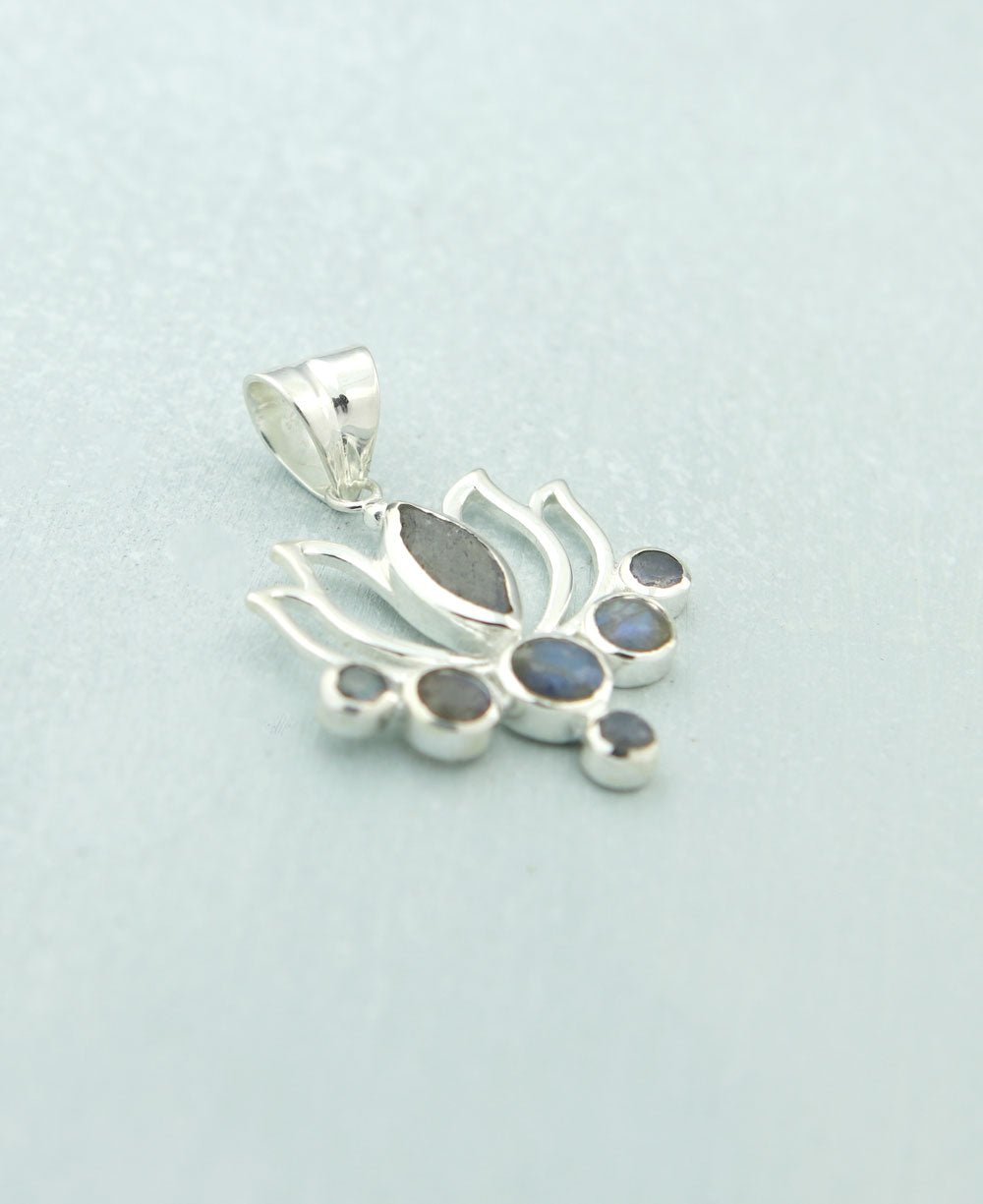 Labradorite and Sterling Silver Lotus Pendant - Charms & Pendants