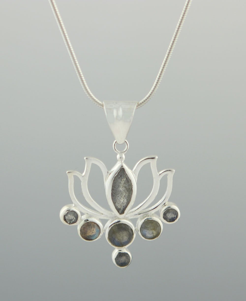 Labradorite and Sterling Silver Lotus Pendant - Charms & Pendants