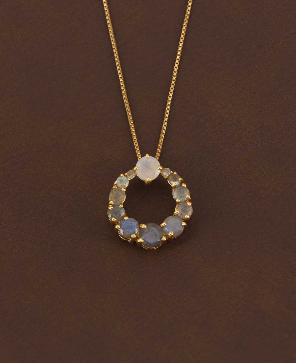 Labradorite Circle Gold Plated Necklace - Necklaces
