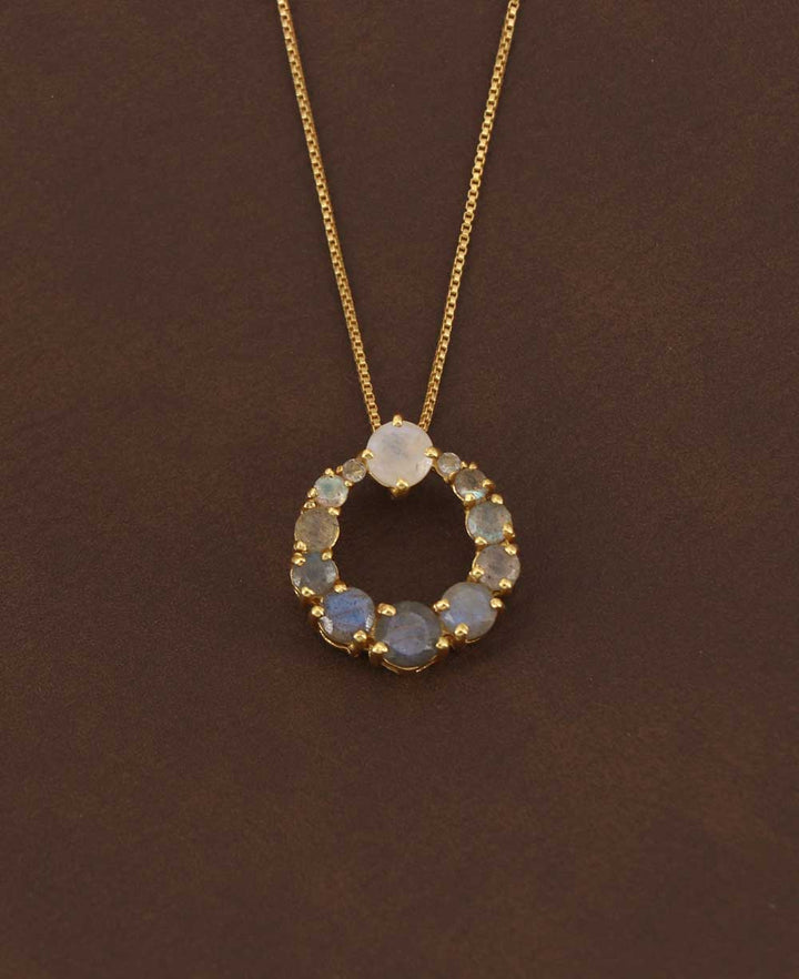Labradorite Circle Gold Plated Necklace - Necklaces