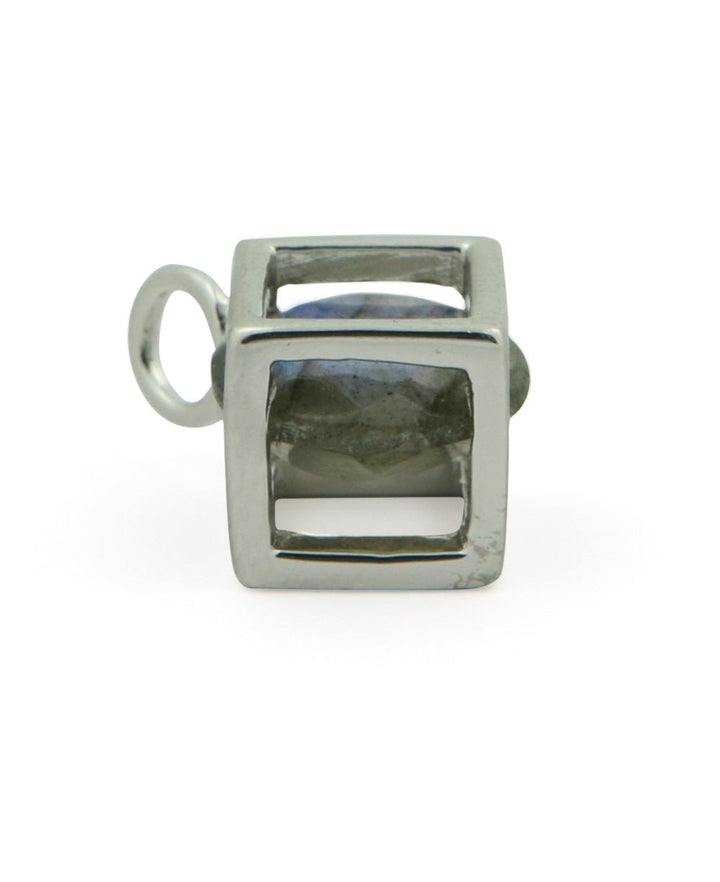 Labradorite Gemstone and Sterling Silver Cube Pendant -