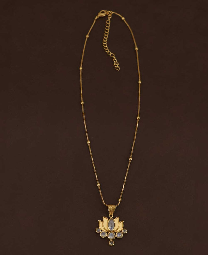 Labradorite Gemstone Gold Plated Lotus Necklace - Necklaces