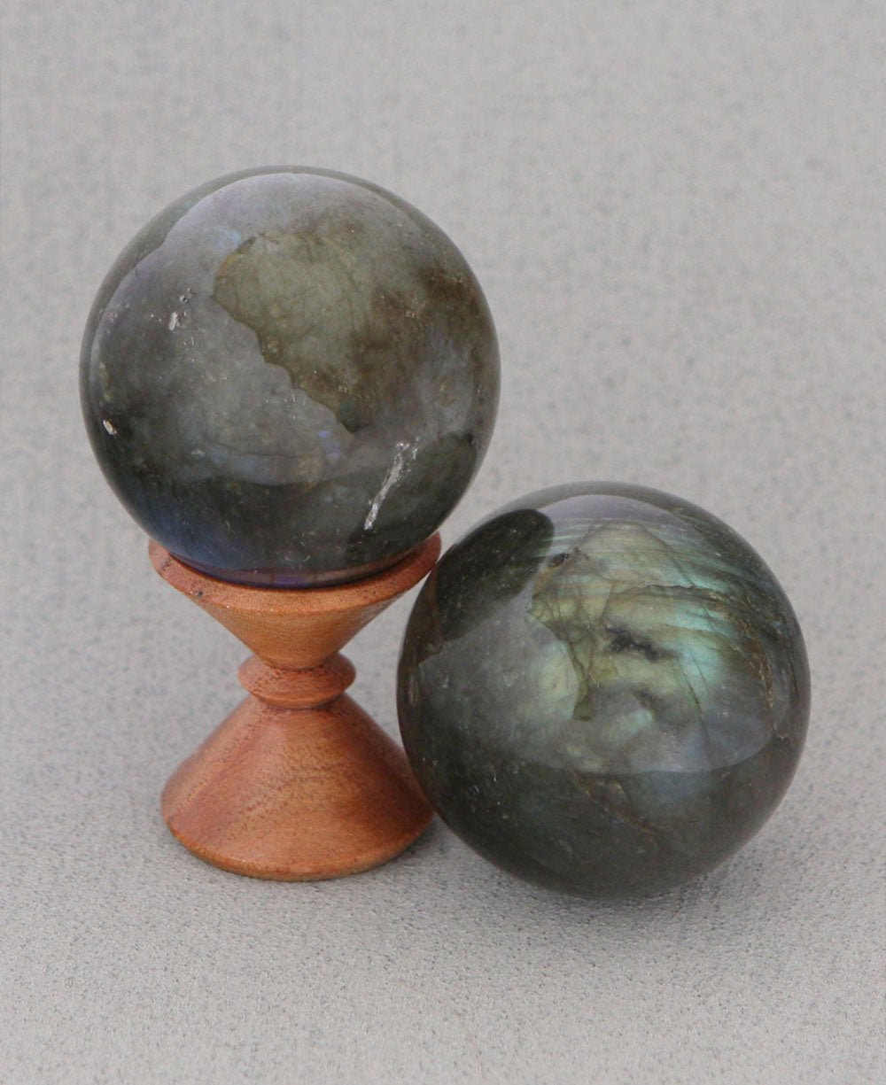 Labradorite Gemstone Sphere with Wooden Stand -
