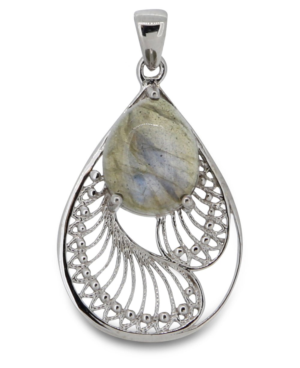 Labradorite Pendant in Sterling Silver Feather Design - Charms & Pendants