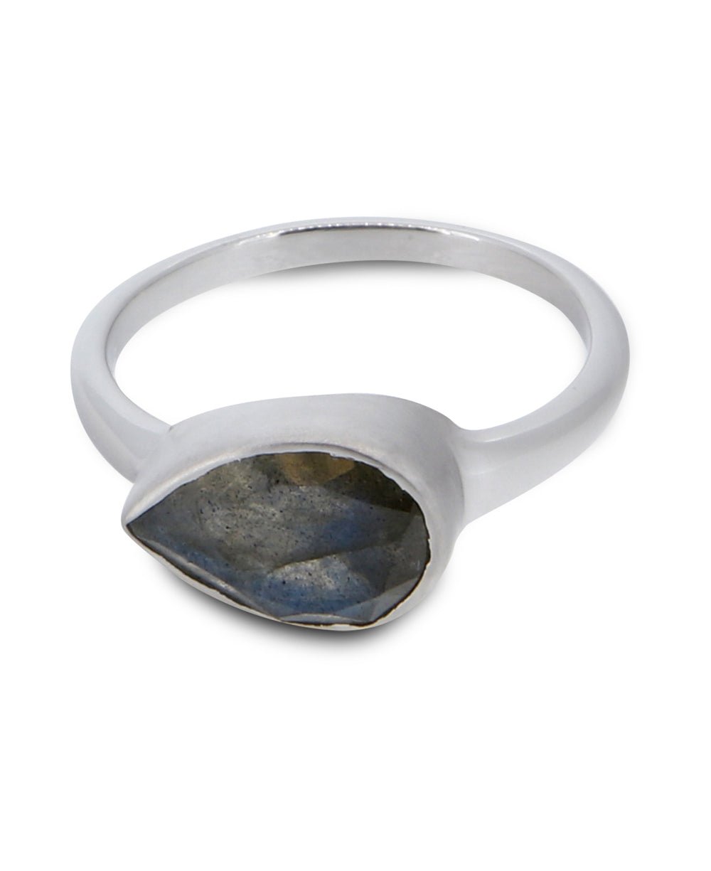 Labradorite Teardrop Shaped Gemstone Sterling Ring - Rings Size 6