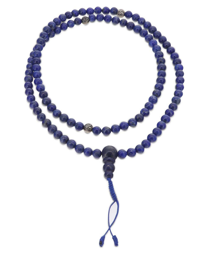 Lapis Meditation Mala with Sterling Om Counter Beads, 108 Beads - Prayer Beads