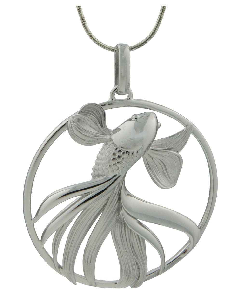 Large Auspicious Symbol Fish Pendant, Sterling Silver - Charms & Pendants