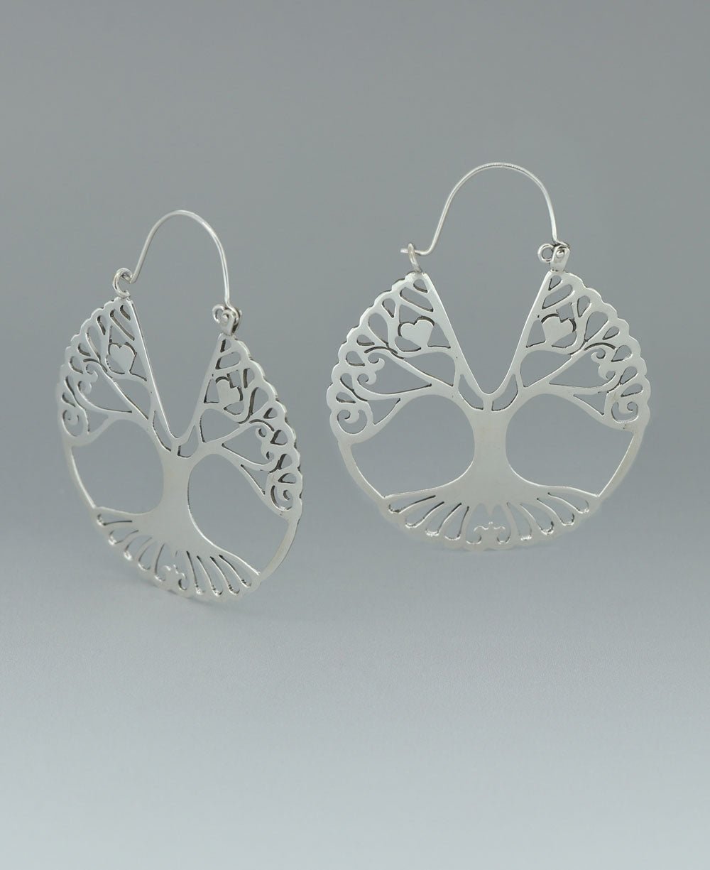Large Tree of Life Human Spirit Sterling Silver Hoop Earrings - Earrings