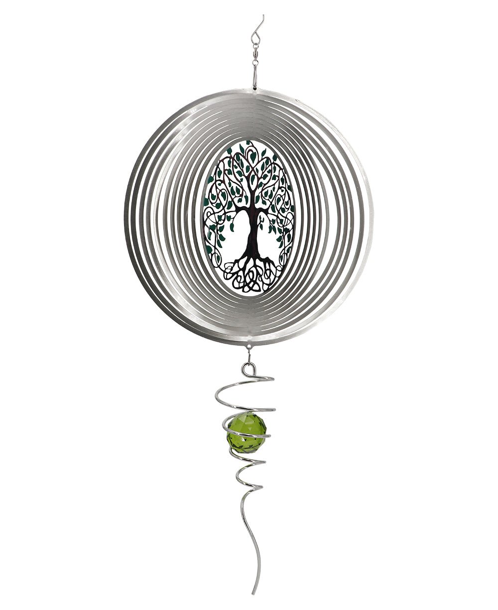 Large Tree of Life Kinetic Wind Spinner with Crystal Twister Spiral Tail - Wind Wheels & Spinners