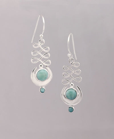 Larimar and Sterling Silver Unalome Moon Earrings - Earrings