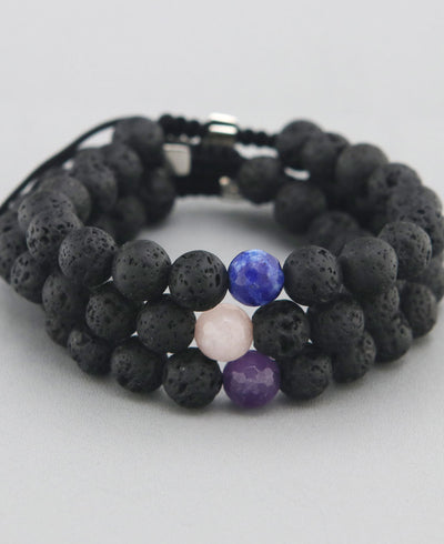 Lava Beads Adjustable Mala Bracelet with Healing Gemstone - Amethyst