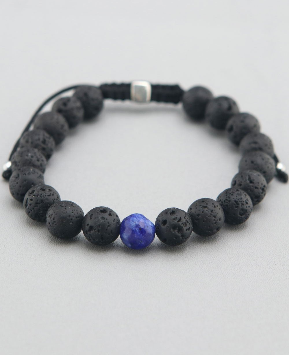 Lava Beads Adjustable Mala Bracelet with Healing Gemstone - Amethyst