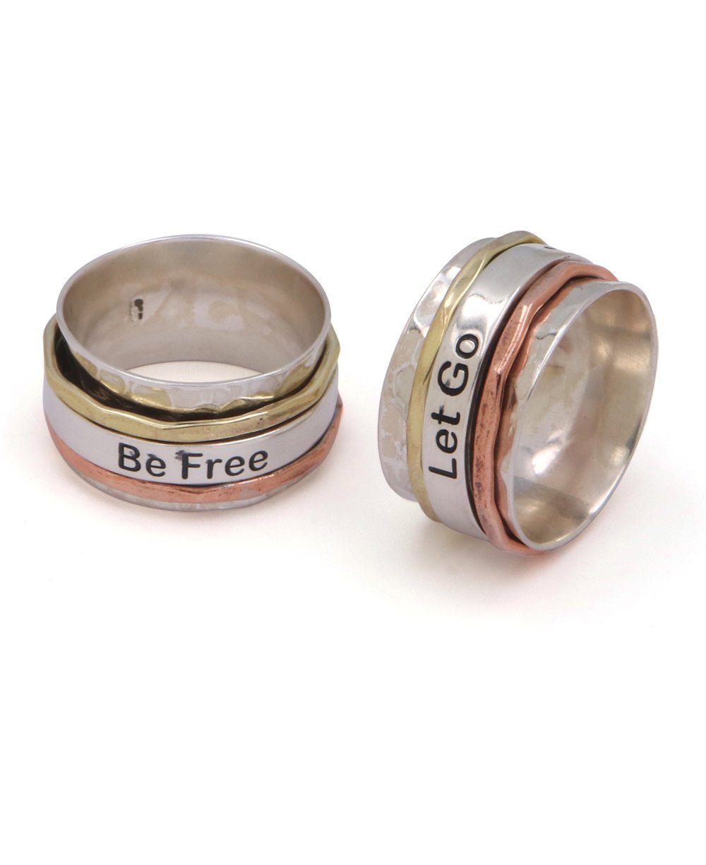 Let Go and Be Free Silver Inspirational Spinning Ring - Rings Size 6