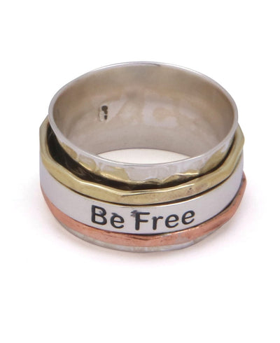 Let Go and Be Free Silver Inspirational Spinning Ring - Rings Size 6