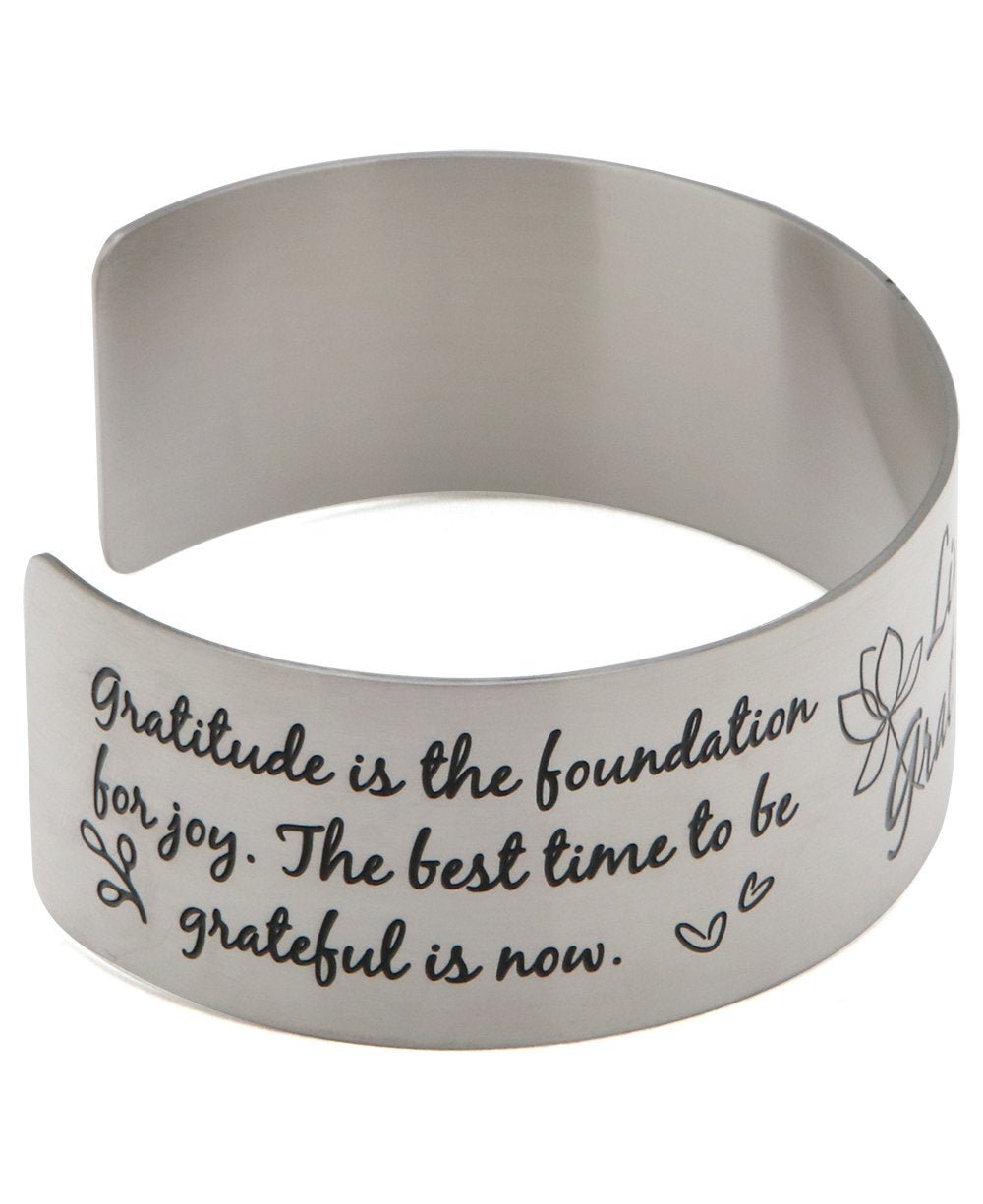Live in Gratitude Stainless Steel Adjustable Inspirational Cuff Bracelet - Bracelets