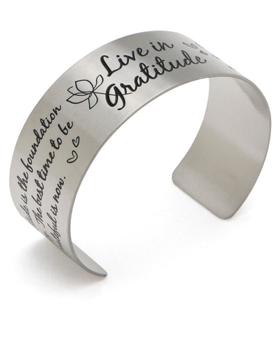 Live in Gratitude Stainless Steel Adjustable Inspirational Cuff Bracelet - Bracelets