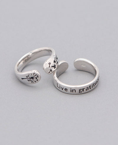 Live in Gratitude Sterling Silver Adjustable Inspirational Ring - Rings
