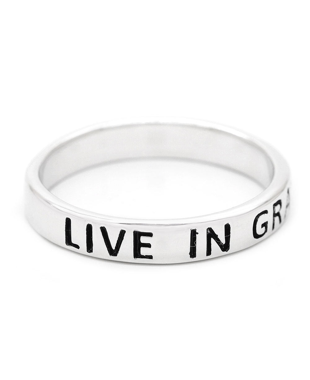 Live In Gratitude Sterling Silver Mantra Ring - Rings Size 6