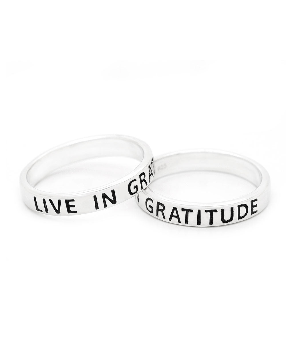 Live In Gratitude Sterling Silver Mantra Ring - Rings Size 6