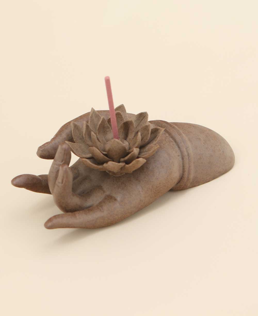 Lotus and Mudra Hand Incense Holder - Incense Holders