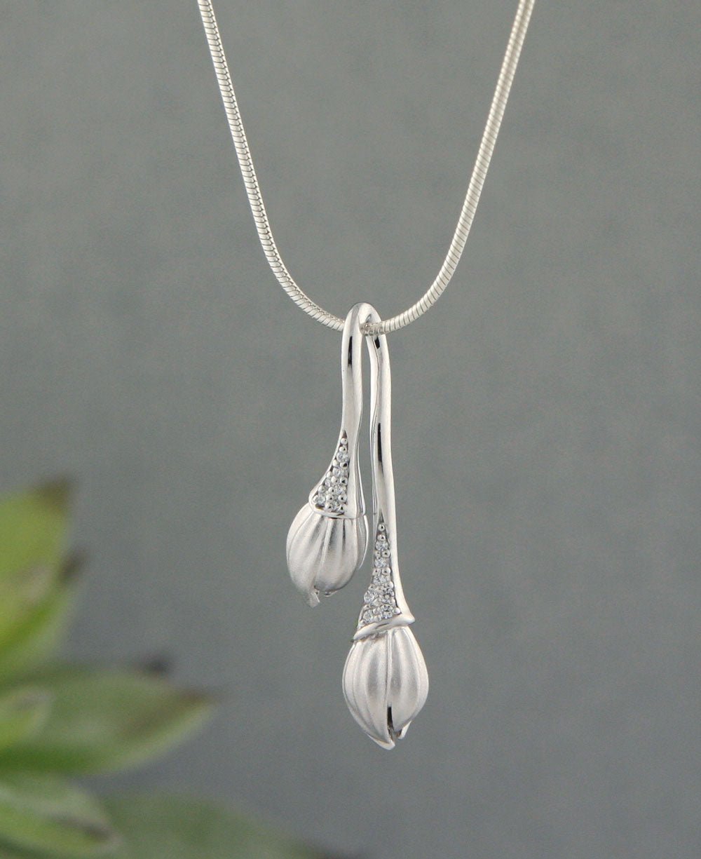 Lotus Buds Crystal Pendant, Sterling Silver - Charms & Pendants