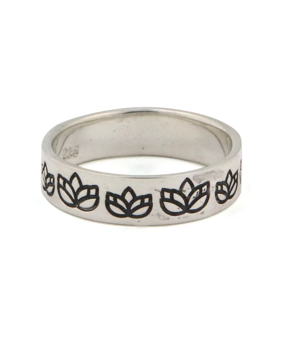 Lotus Design Sized Sterling Silver Band Rings - Rings Size 6