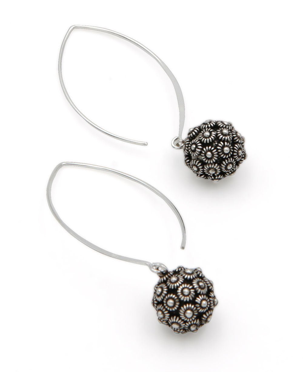 Lotus Design Threader Dangle Earrings, Hill Tribe Silver - Earrings